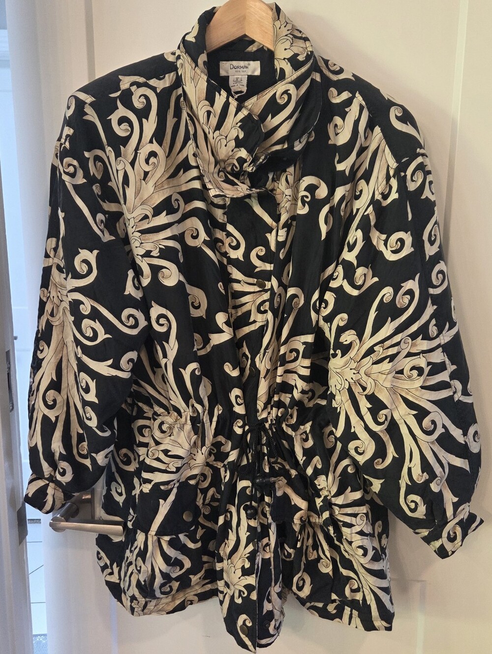 Dorman Vintage 80s 90s 100% Silk Baroque Print Cinched Jacket S Mob Wife